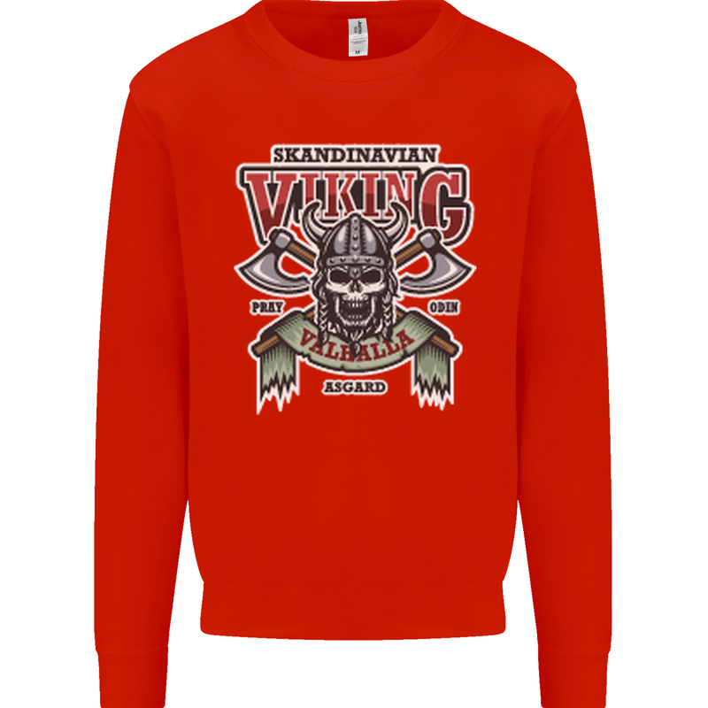 Scandinavian Viking Valhalla Odin Norse God Mens Sweatshirt Jumper Bright Red