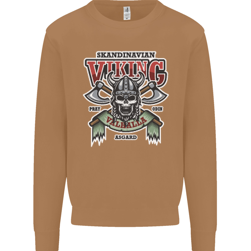 Scandinavian Viking Valhalla Odin Norse God Mens Sweatshirt Jumper Caramel Latte