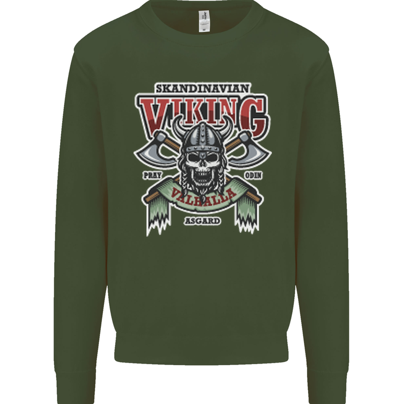 Scandinavian Viking Valhalla Odin Norse God Mens Sweatshirt Jumper Forest Green
