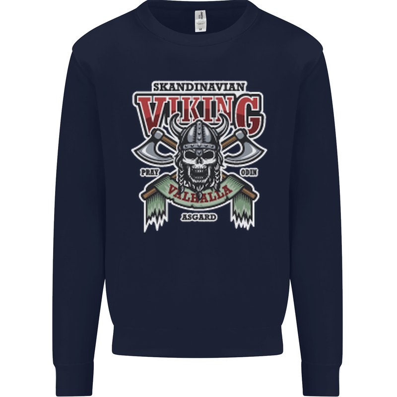 Scandinavian Viking Valhalla Odin Norse God Mens Sweatshirt Jumper Navy Blue