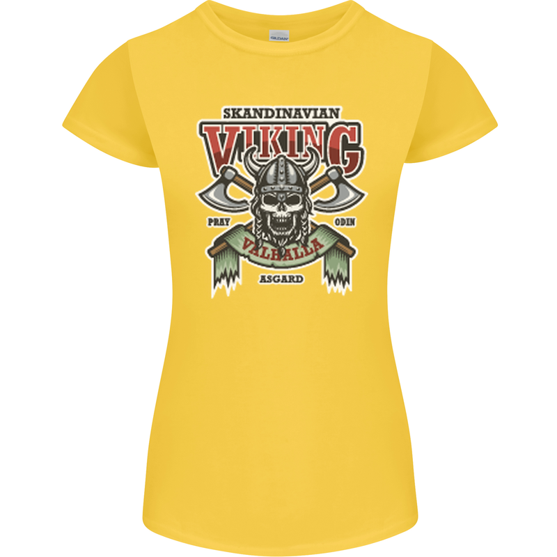 Scandinavian Viking Valhalla Odin Norse God Womens Petite Cut T-Shirt Yellow
