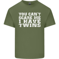 Scare Me I Have Twins Father's Day Mother's Mens Cotton T-Shirt Tee Top Military Green