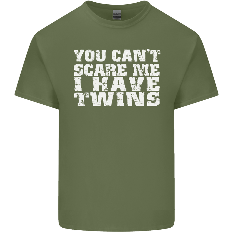 Scare Me I Have Twins Father's Day Mother's Mens Cotton T-Shirt Tee Top Military Green