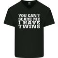 Scare Me I Have Twins Father's Day Mother's Mens V-Neck Cotton T-Shirt Black