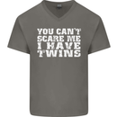 Scare Me I Have Twins Father's Day Mother's Mens V-Neck Cotton T-Shirt Charcoal