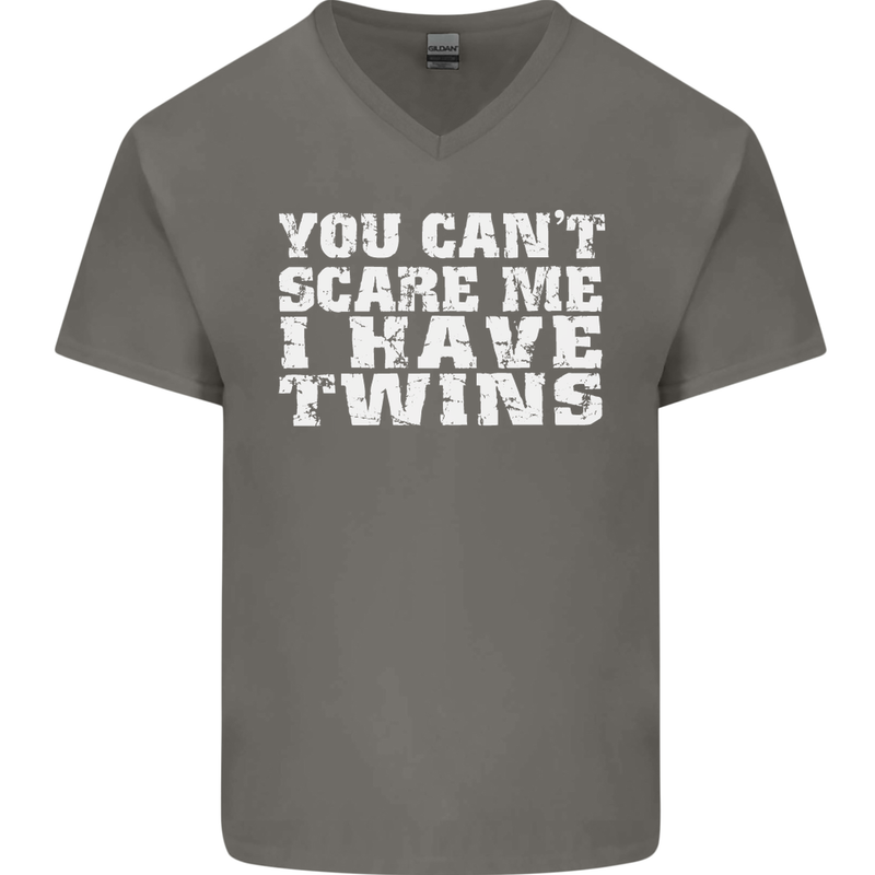 Scare Me I Have Twins Father's Day Mother's Mens V-Neck Cotton T-Shirt Charcoal