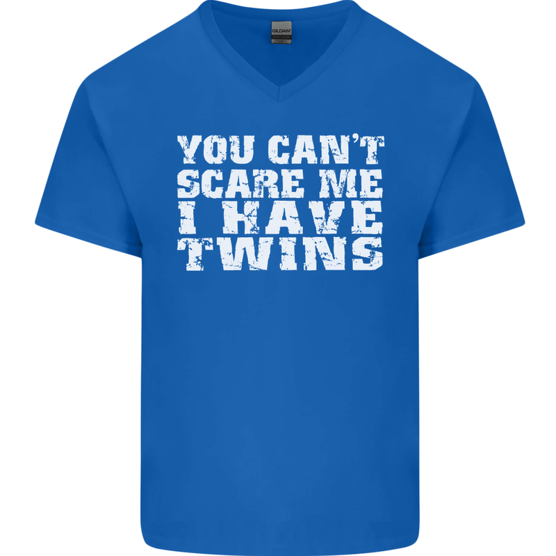 Scare Me I Have Twins Father's Day Mother's Mens V-Neck Cotton T-Shirt Royal Blue