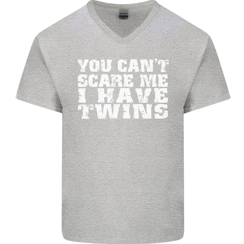 Scare Me I Have Twins Father's Day Mother's Mens V-Neck Cotton T-Shirt Sports Grey