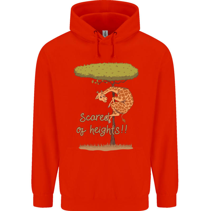 Scared of Heights Funny Giraffe Acrophobia Childrens Kids Hoodie Bright Red