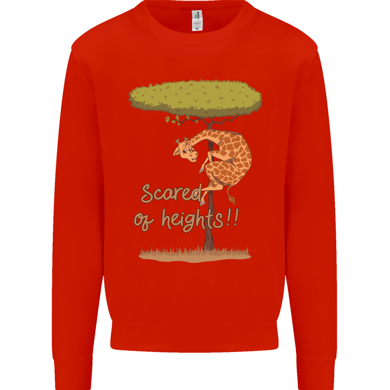 Scared of Heights Funny Giraffe Acrophobia Kids Sweatshirt Jumper Bright Red