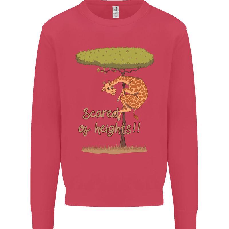 Scared of Heights Funny Giraffe Acrophobia Kids Sweatshirt Jumper Heliconia
