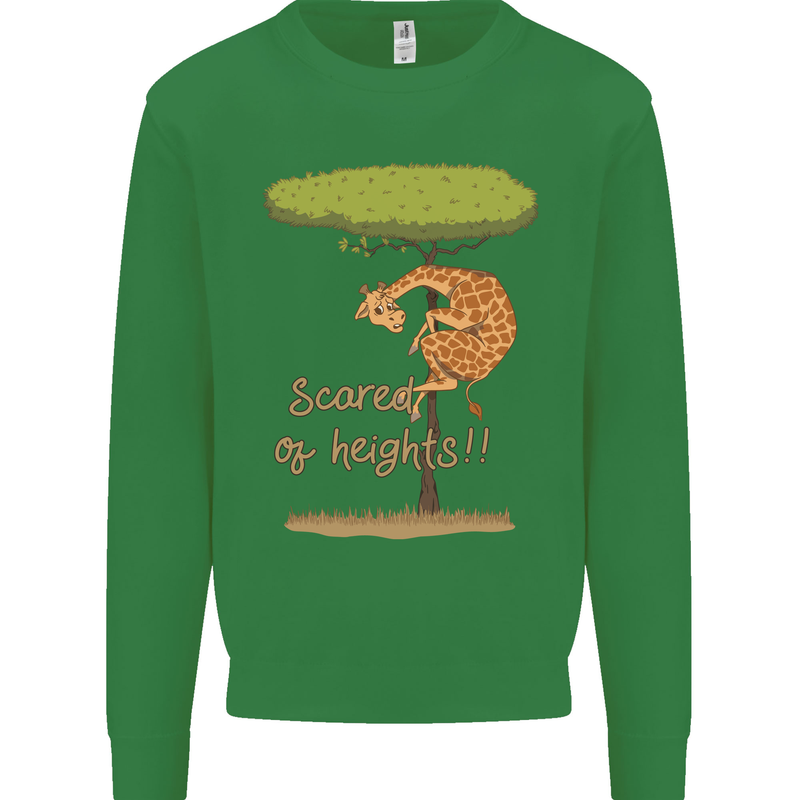 Scared of Heights Funny Giraffe Acrophobia Kids Sweatshirt Jumper Irish Green