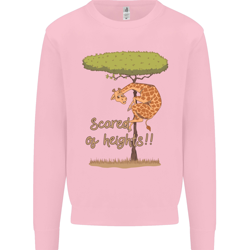 Scared of Heights Funny Giraffe Acrophobia Kids Sweatshirt Jumper Light Pink