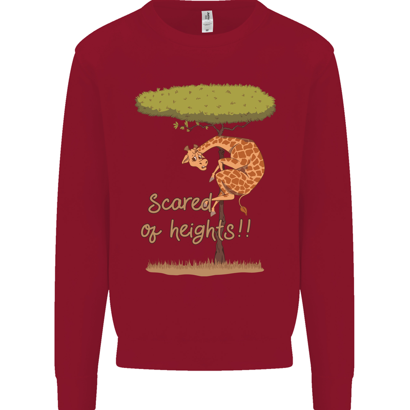 Scared of Heights Funny Giraffe Acrophobia Kids Sweatshirt Jumper Red