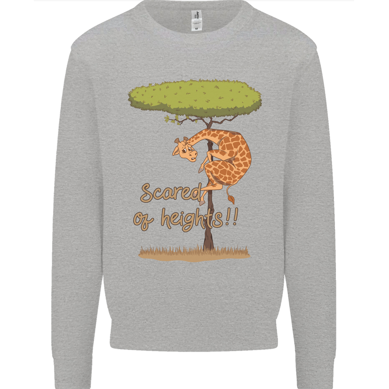 Scared of Heights Funny Giraffe Acrophobia Kids Sweatshirt Jumper Sports Grey