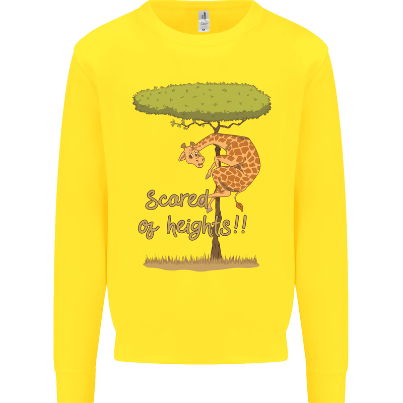 Scared of Heights Funny Giraffe Acrophobia Kids Sweatshirt Jumper Yellow