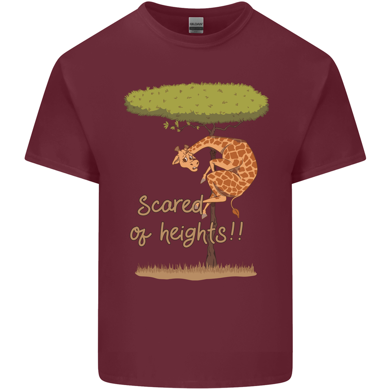 Scared of Heights Funny Giraffe Acrophobia Mens Cotton T-Shirt Tee Top Maroon
