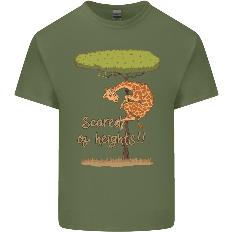 Scared of Heights Funny Giraffe Acrophobia Mens Cotton T-Shirt Tee Top Military Green