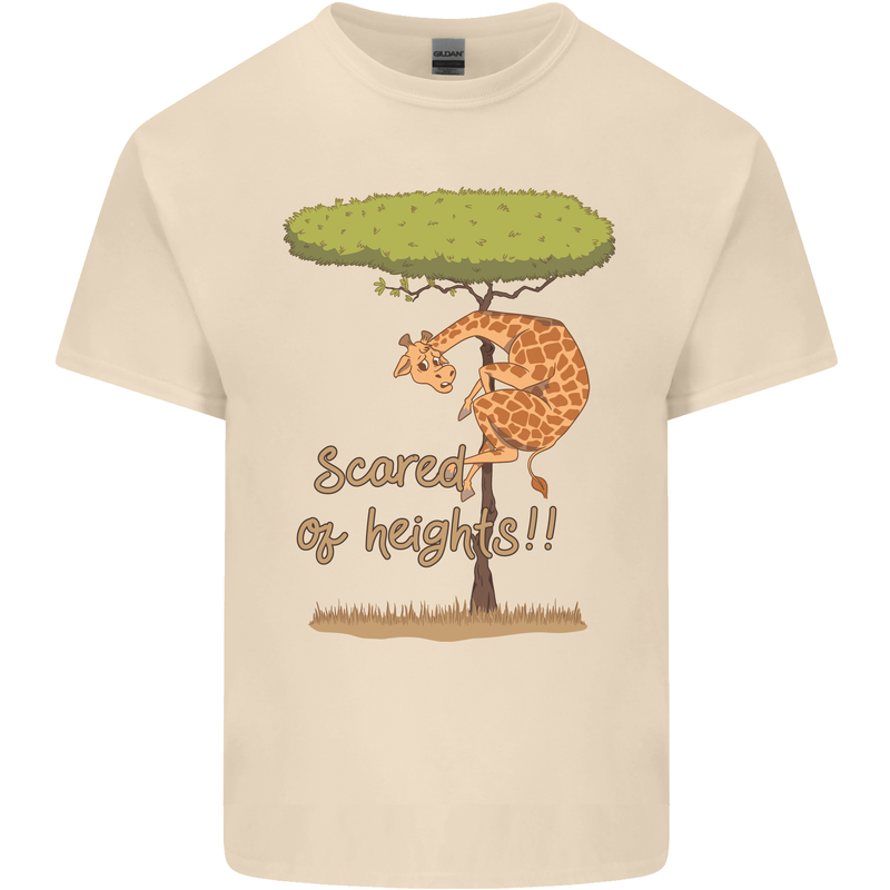 Scared of Heights Funny Giraffe Acrophobia Mens Cotton T-Shirt Tee Top Natural