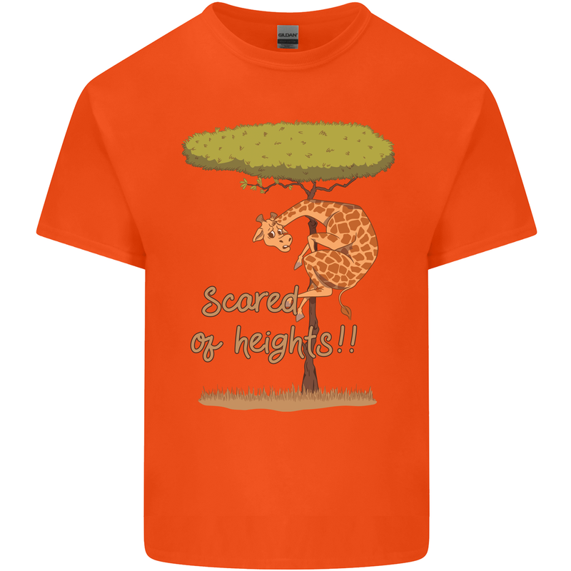 Scared of Heights Funny Giraffe Acrophobia Mens Cotton T-Shirt Tee Top Orange