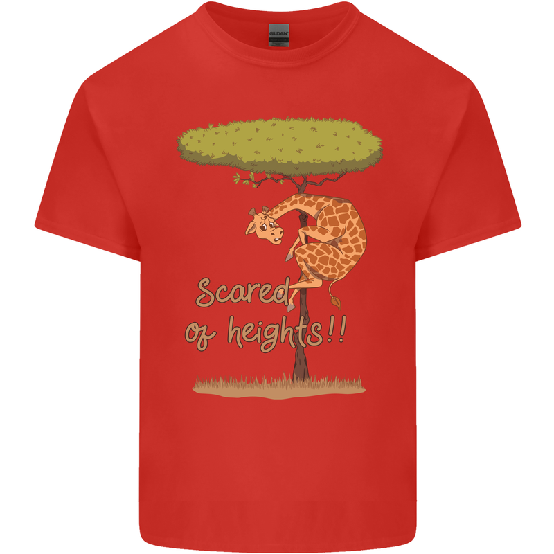 Scared of Heights Funny Giraffe Acrophobia Mens Cotton T-Shirt Tee Top Red