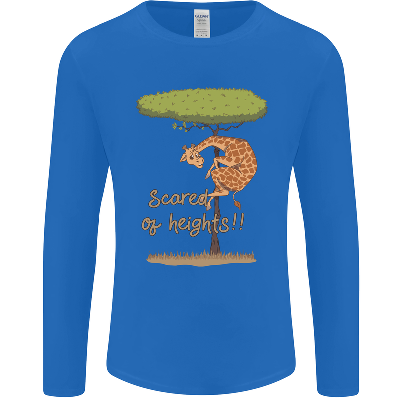 Scared of Heights Funny Giraffe Acrophobia Mens Long Sleeve T-Shirt Royal Blue