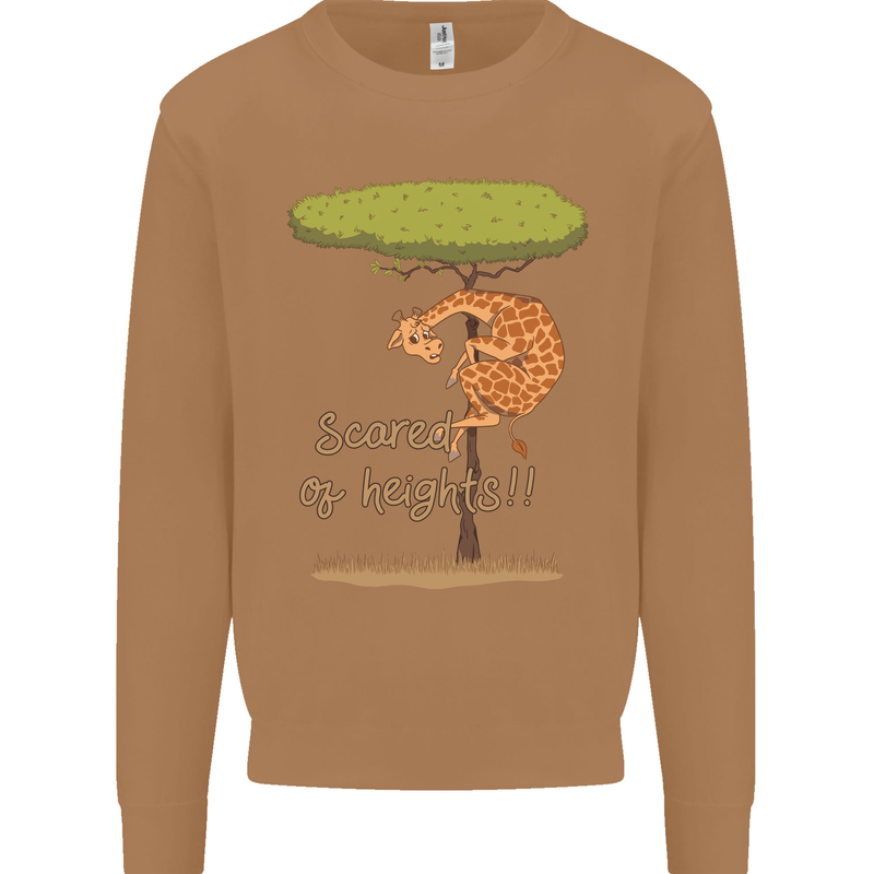 Scared of Heights Funny Giraffe Acrophobia Mens Sweatshirt Jumper Caramel Latte