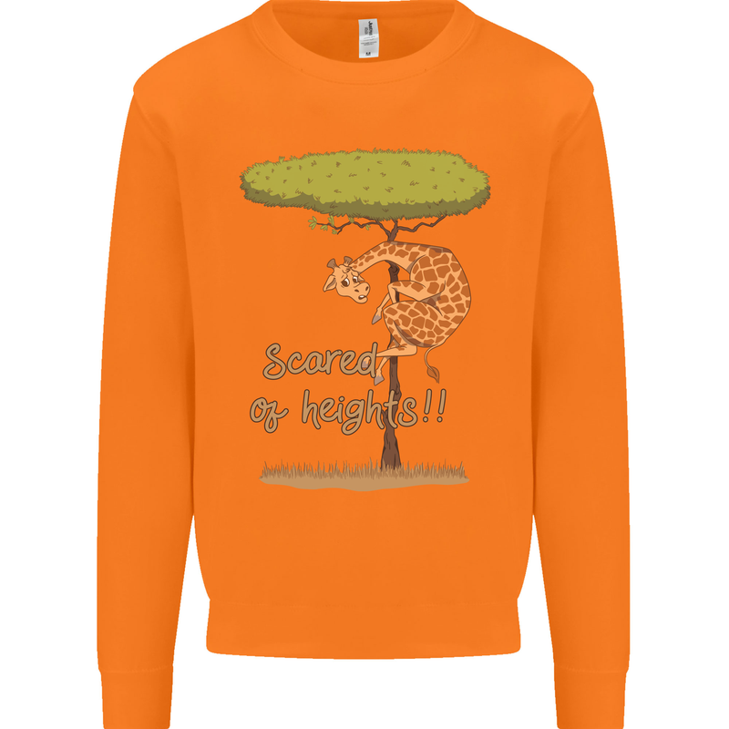 Scared of Heights Funny Giraffe Acrophobia Mens Sweatshirt Jumper Orange