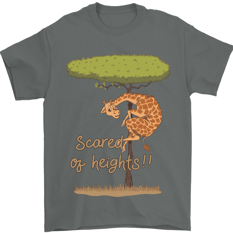 Scared of Heights Funny Giraffe Acrophobia Mens T-Shirt 100% Cotton Charcoal