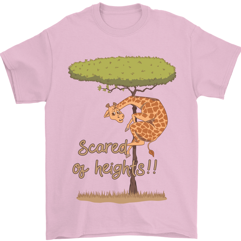 Scared of Heights Funny Giraffe Acrophobia Mens T-Shirt 100% Cotton Light Pink