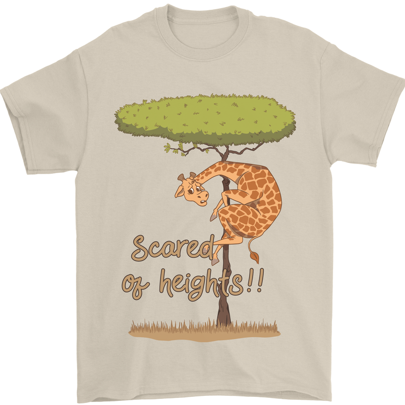 Scared of Heights Funny Giraffe Acrophobia Mens T-Shirt 100% Cotton Sand