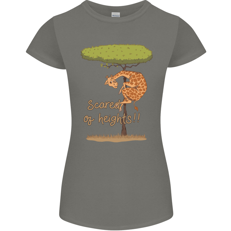 Scared of Heights Funny Giraffe Acrophobia Womens Petite Cut T-Shirt Charcoal