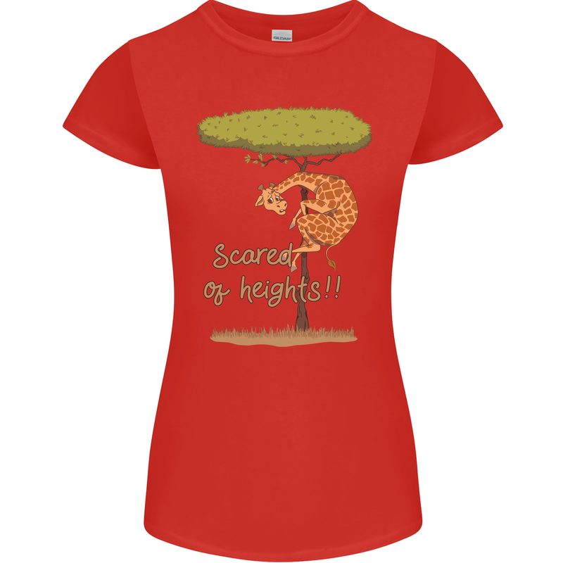 Scared of Heights Funny Giraffe Acrophobia Womens Petite Cut T-Shirt Red