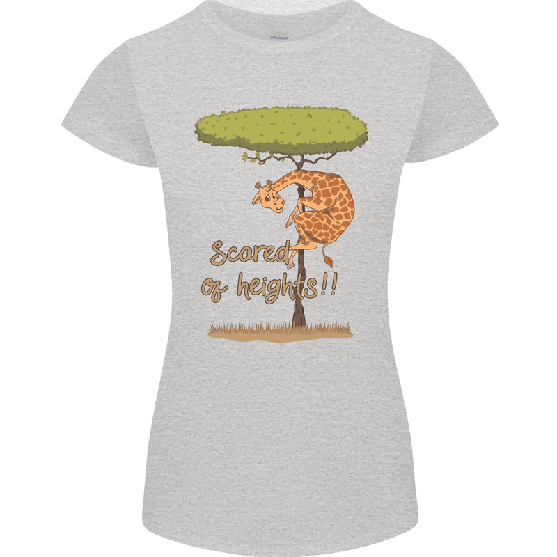 Scared of Heights Funny Giraffe Acrophobia Womens Petite Cut T-Shirt Sports Grey