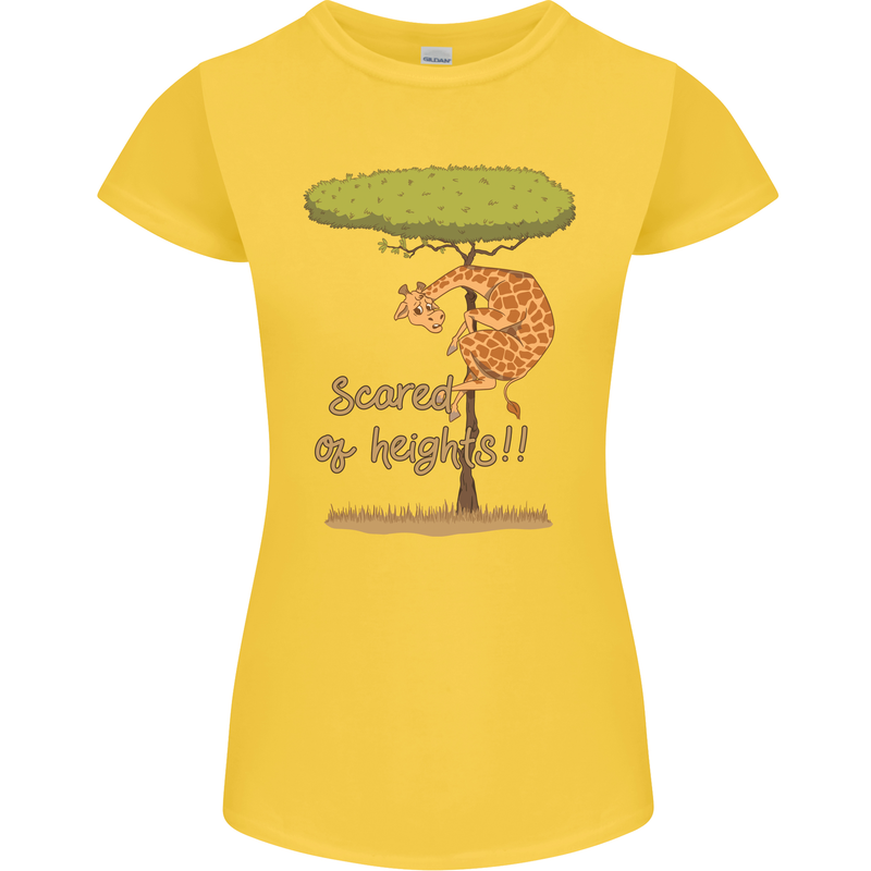 Scared of Heights Funny Giraffe Acrophobia Womens Petite Cut T-Shirt Yellow