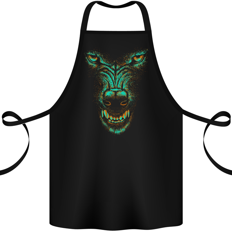 Scary Wolf Face Werewolf Horror Halloween Cotton Apron 100% Organic Black