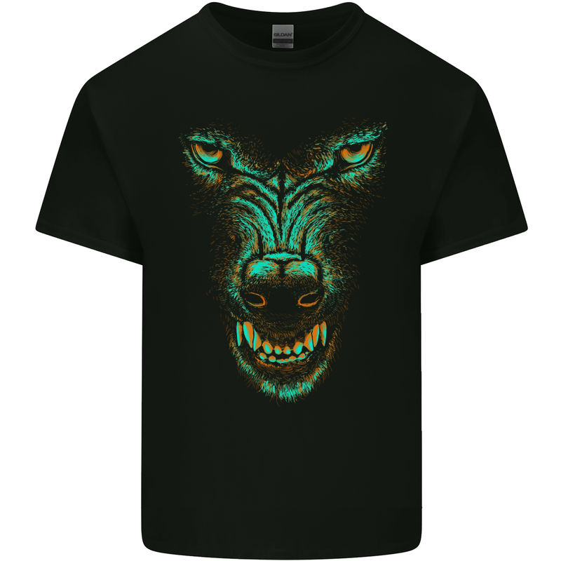 Scary Wolf Face Werewolf Horror Halloween Kids T-Shirt Childrens Black