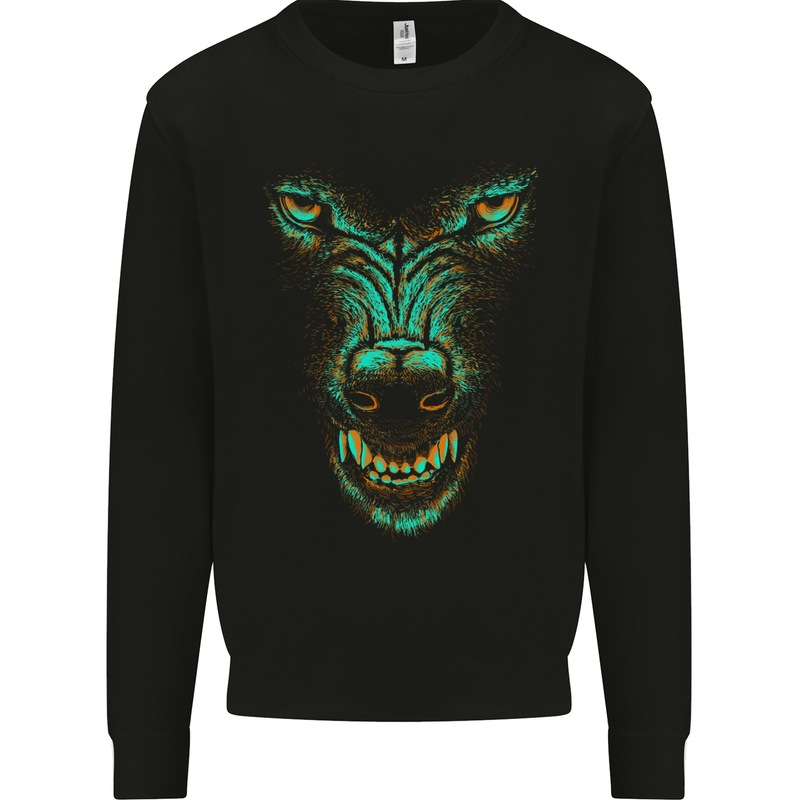 Scary Wolf Face Werewolf Horror Halloween Mens Sweatshirt Jumper Black