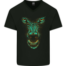 Scary Wolf Face Werewolf Horror Halloween Mens V-Neck Cotton T-Shirt Black