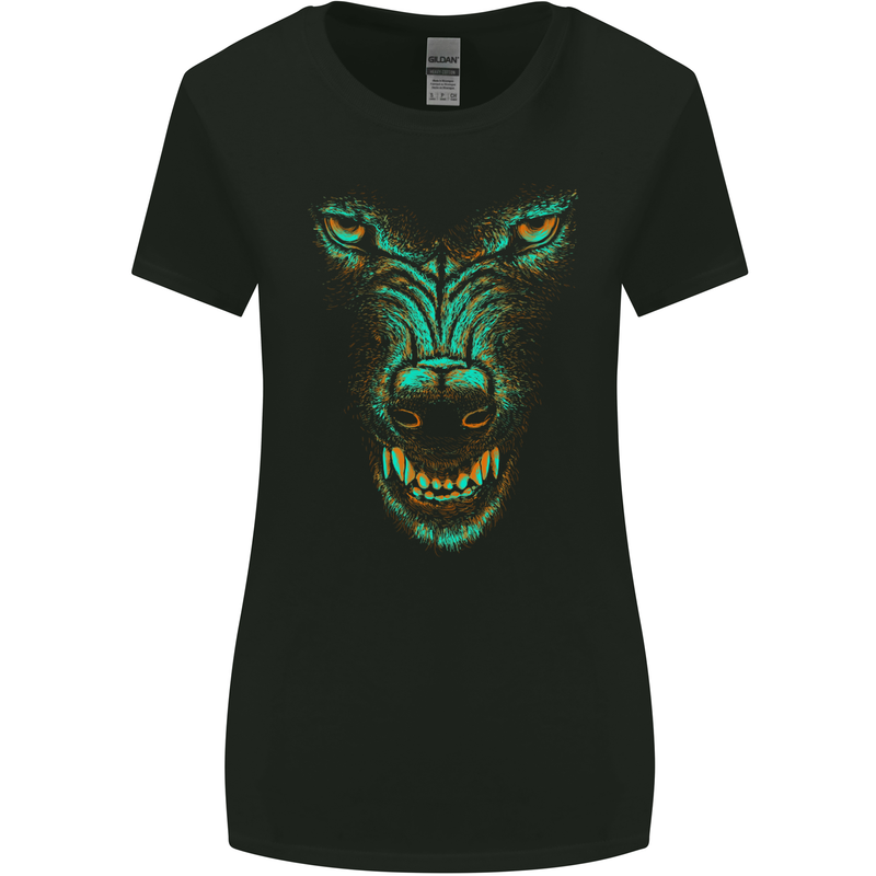 Scary Wolf Face Werewolf Horror Halloween Womens Wider Cut T-Shirt Black