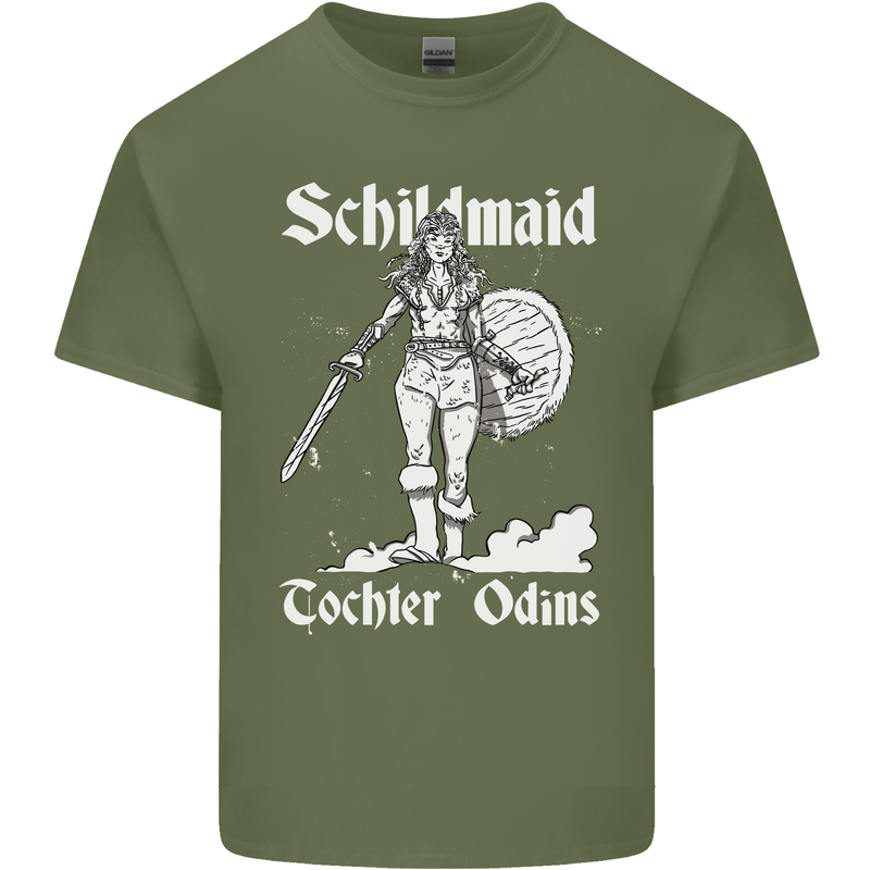 Schildmaid Viking Shield Maiden Mens Cotton T-Shirt Tee Top Military Green