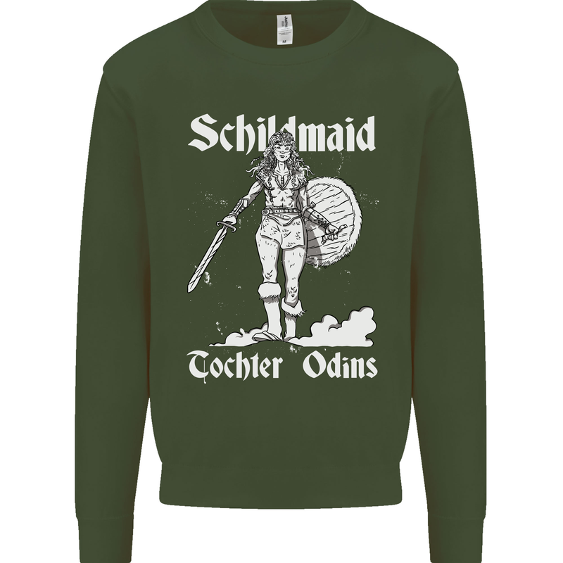 Schildmaid Viking Shield Maiden Mens Sweatshirt Jumper Forest Green