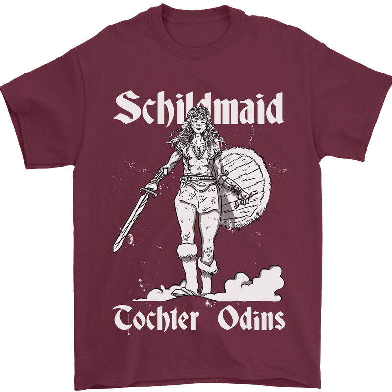 Schildmaid Viking Shield Maiden Mens T-Shirt 100% Cotton Maroon