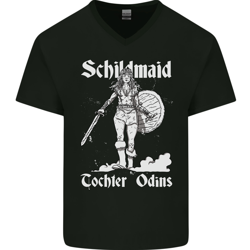 Schildmaid Viking Shield Maiden Mens V-Neck Cotton T-Shirt Black