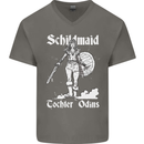 Schildmaid Viking Shield Maiden Mens V-Neck Cotton T-Shirt Charcoal