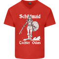 Schildmaid Viking Shield Maiden Mens V-Neck Cotton T-Shirt Red
