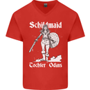 Schildmaid Viking Shield Maiden Mens V-Neck Cotton T-Shirt Red