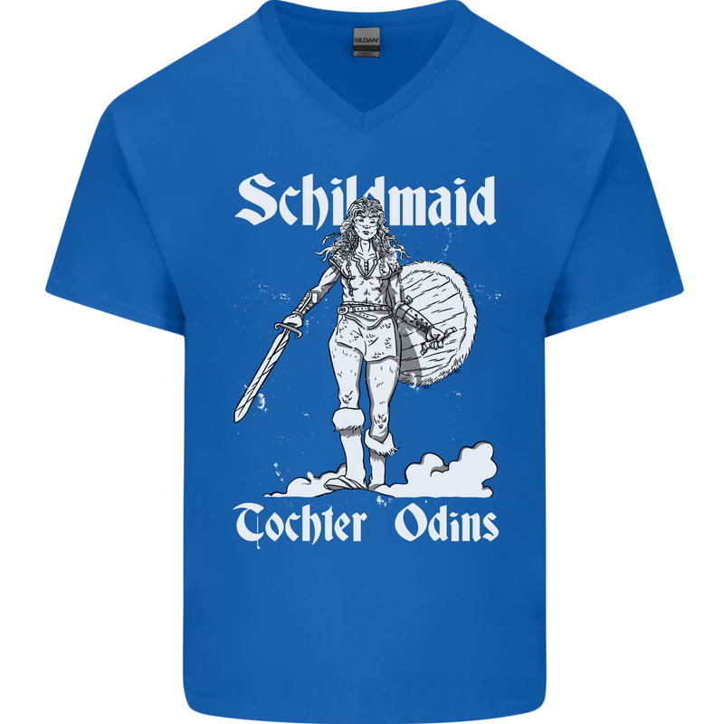 Schildmaid Viking Shield Maiden Mens V-Neck Cotton T-Shirt Royal Blue