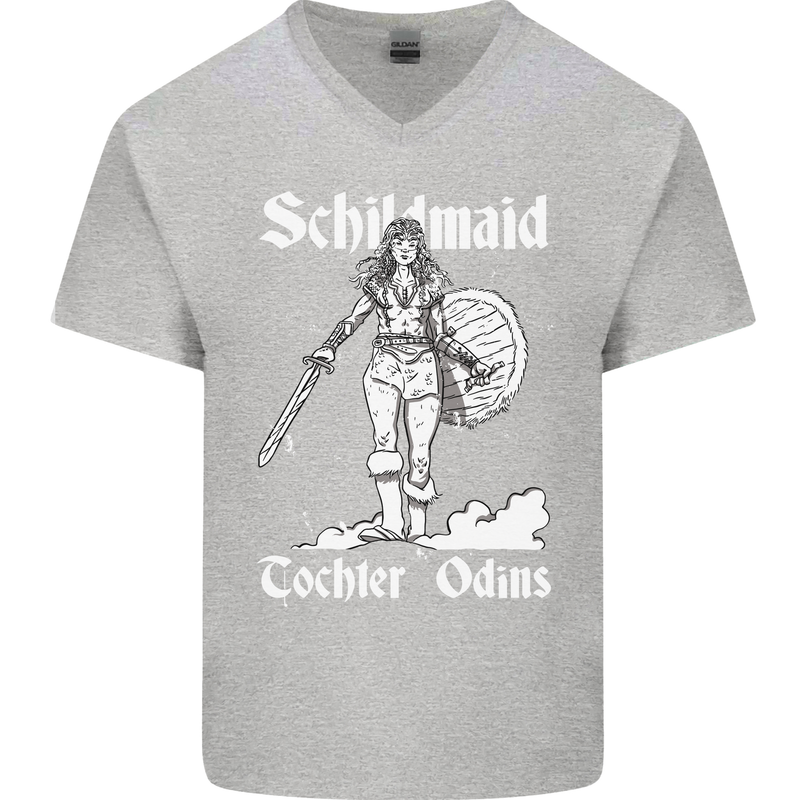 Schildmaid Viking Shield Maiden Mens V-Neck Cotton T-Shirt Sports Grey