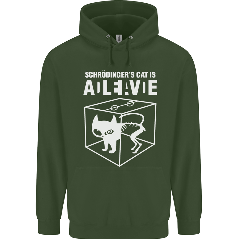 Schrodinger's Cat Science Geek Nerd Childrens Kids Hoodie Forest Green